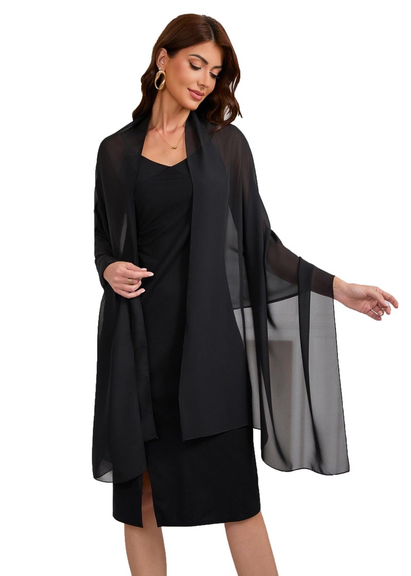 Baoqiya Women's Shawls and Wraps for Evening Dress Chiffon Shawl Soft Elegant Silky Pashmina Wedding Bridal Scarf(Black, 79"Ã—19") - Image 5